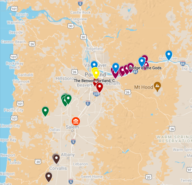 Map of the Portland tour sites for SIA 2022