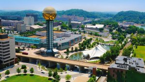 Aerial view of Knoxville and the sun sphere
