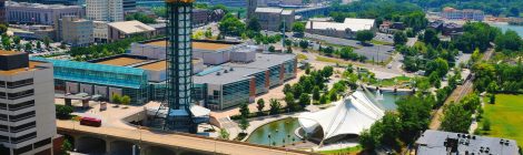 Aerial view of Knoxville and the sun sphere